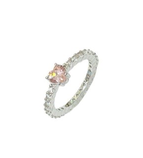 RING SILVER TENNIS HEART PINK