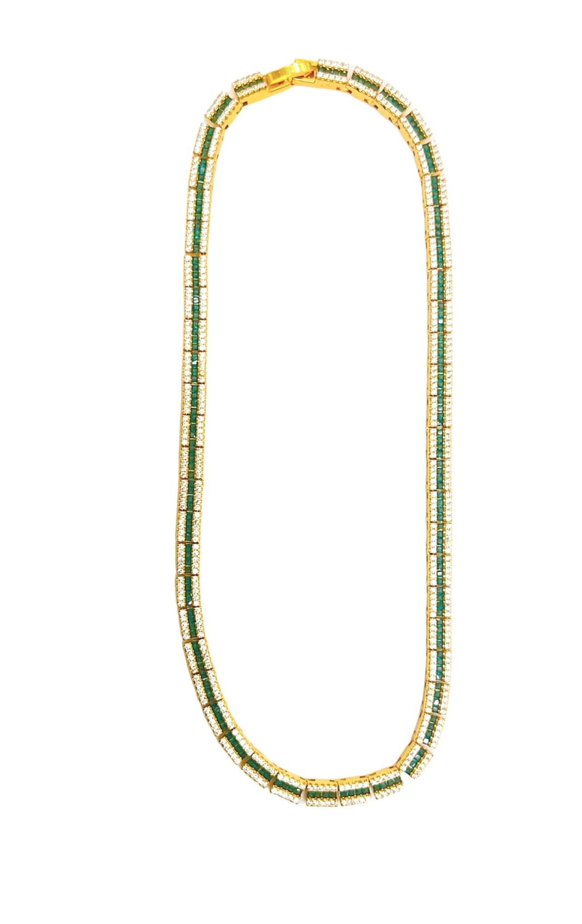 BAR LINES GREEN TENNIS 35CM NECKLACE GOLD PLATED