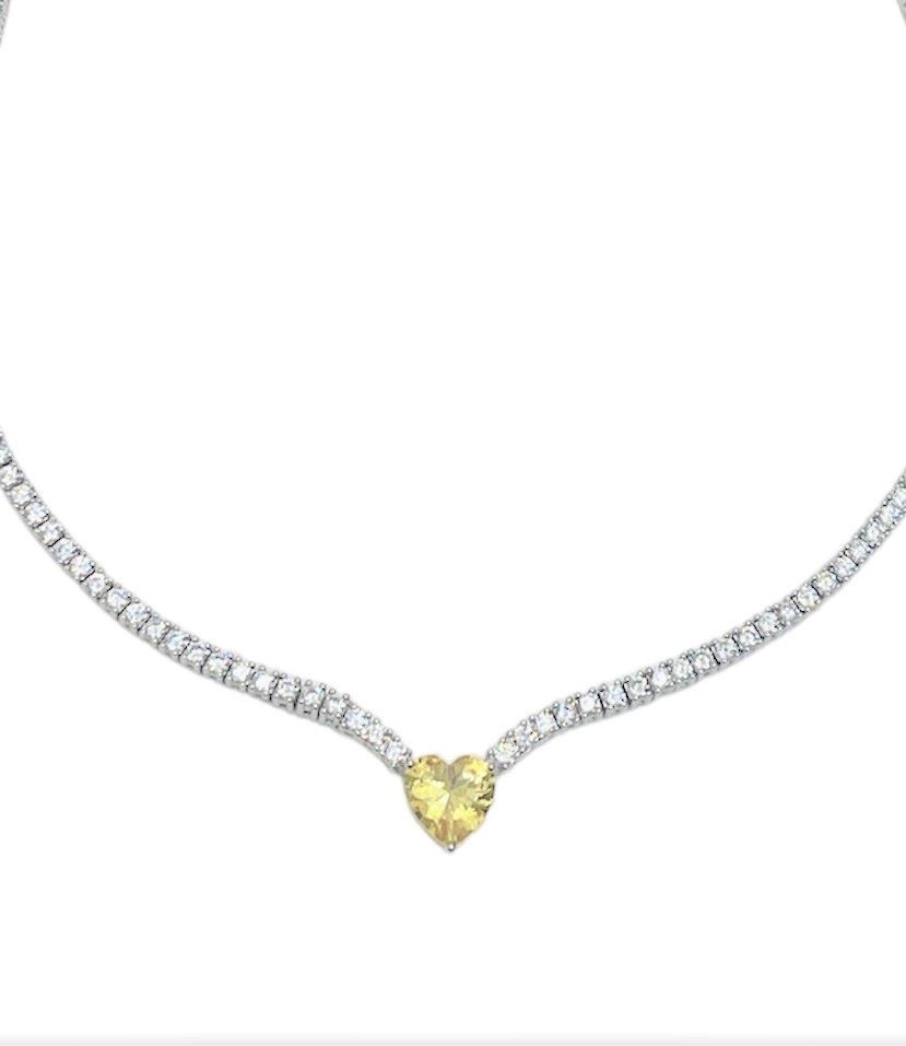 NECKLACE SILVER TENNIS HEART YELLOW