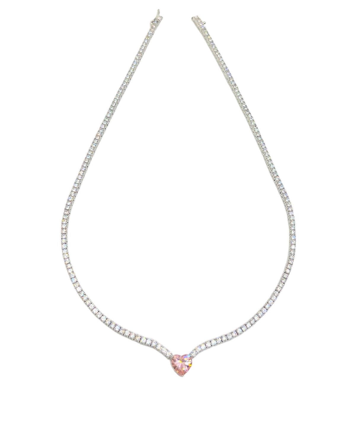 NECKLACE SILVER TENNIS HEART PINK