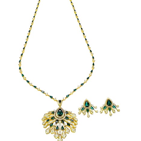 SET GREEN WITH ZIRCON  NECKLACE AND EARRING
