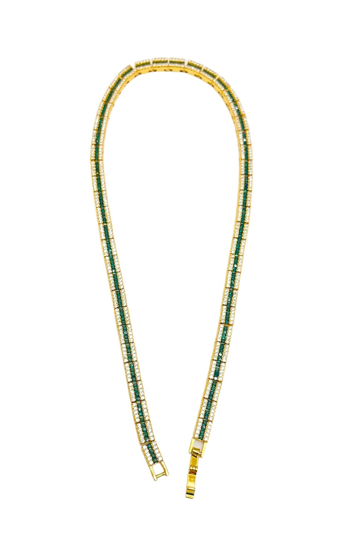 BAR LINES GREEN TENNIS 35CM NECKLACE GOLD PLATED