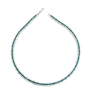 BAR LINES GREEN TENNIS 35CM NECKLACE SILVER