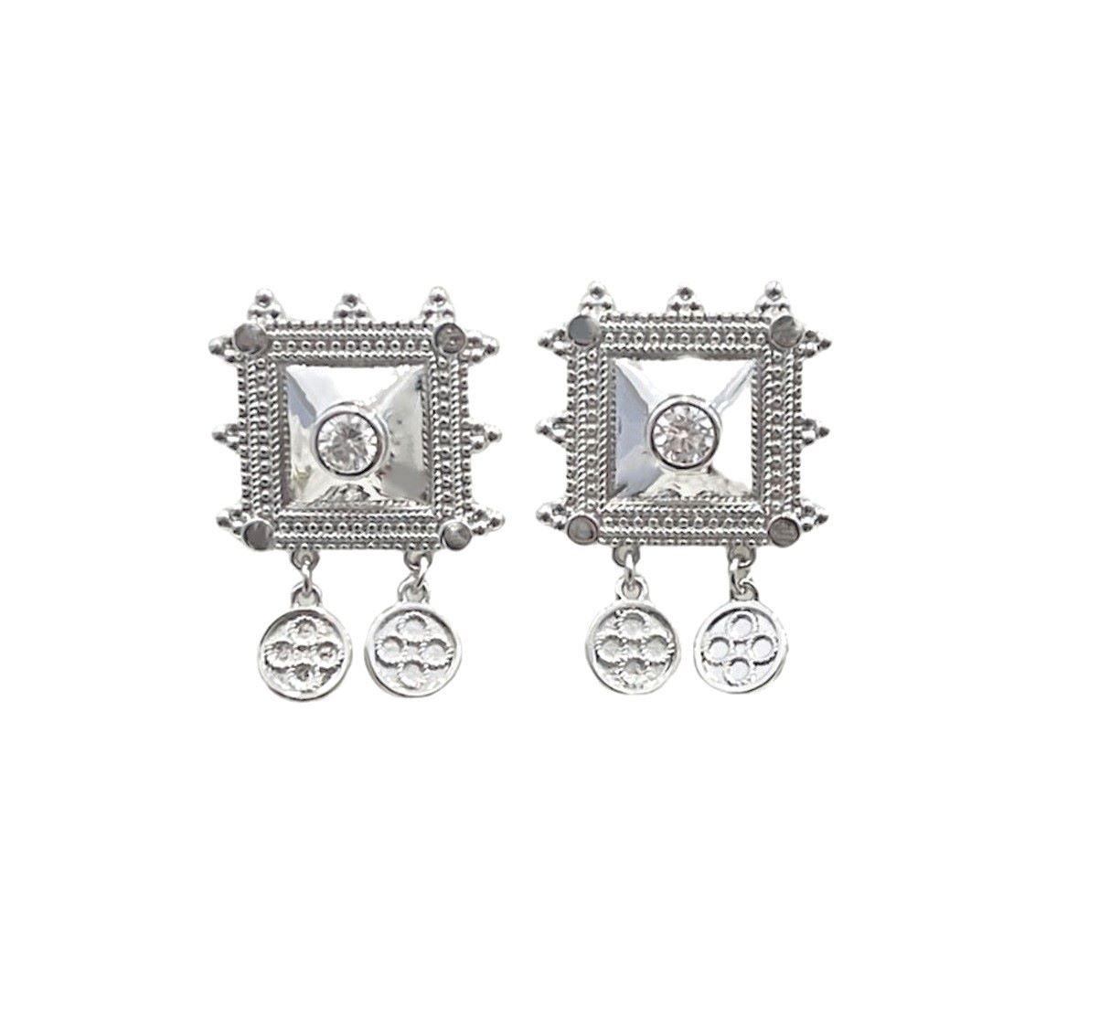 EARRING SQUARE SILVER WITH ZIRCON USHBA