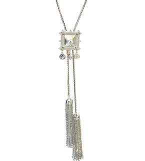 NECKLACE LONG ADJUSTABLE  SQUARE SILVER WITH ZIRCON
