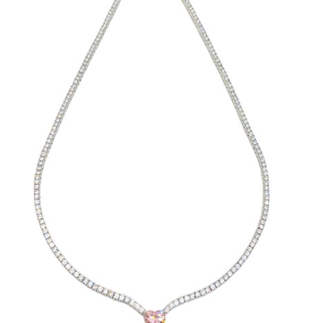 NECKLACE SILVER TENNIS HEART PINK