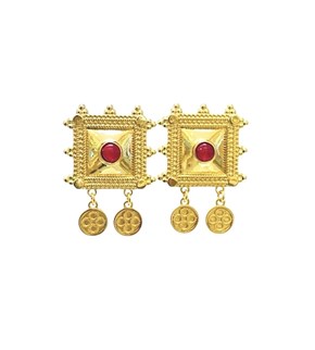 EARRING SQUARE RED GOLD USHBA