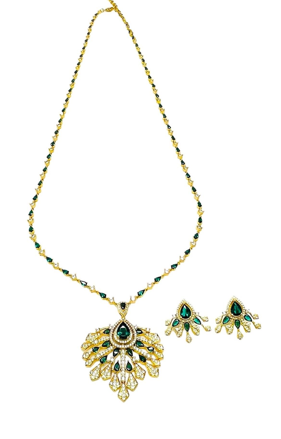 SET GREEN WITH ZIRCON  NECKLACE AND EARRING