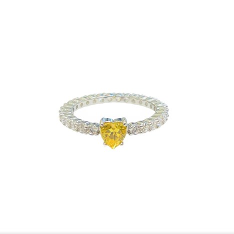 RING SILVER TENNIS HEART YELLOW