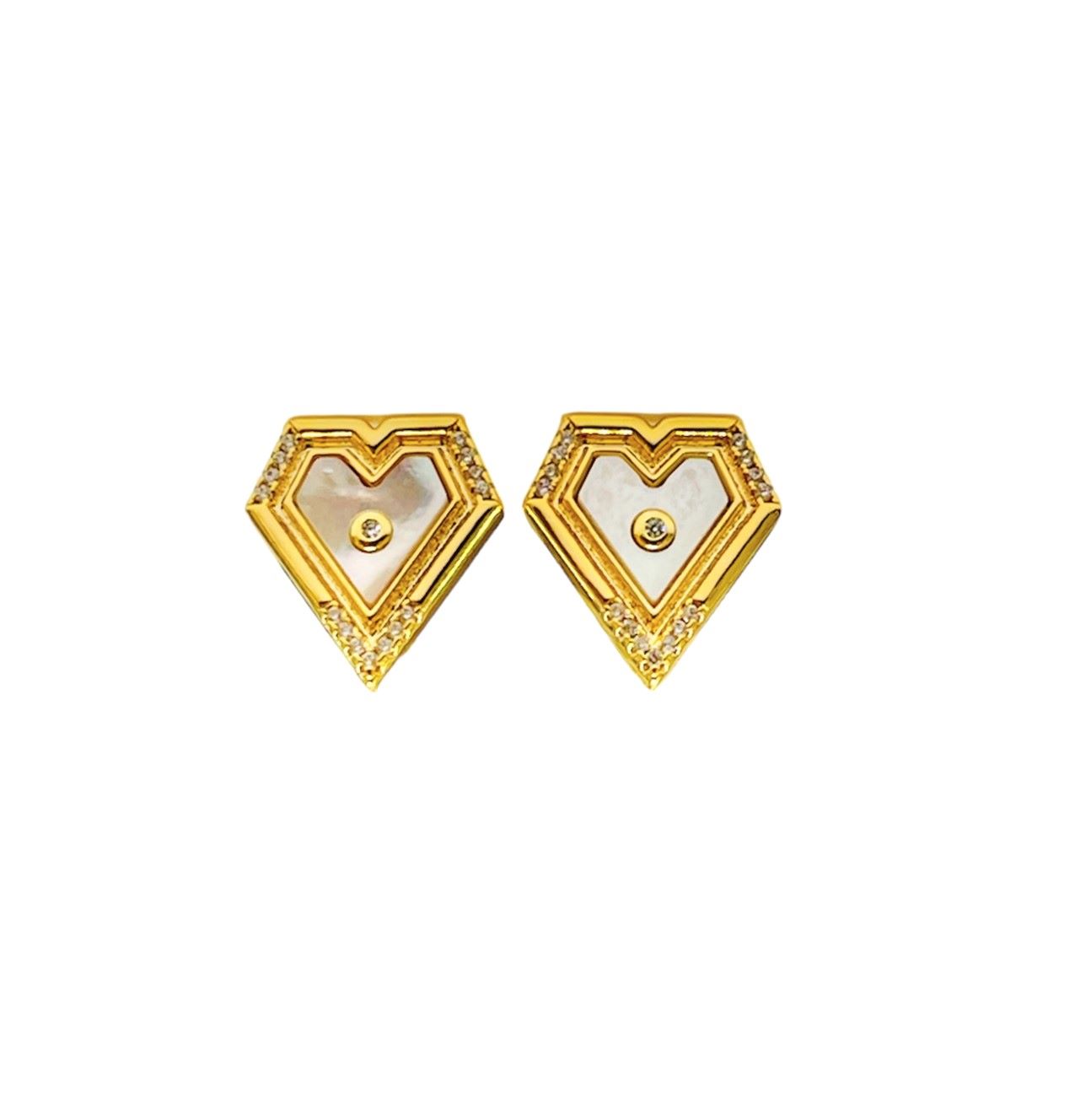 EARRING POLYHEART WHITE WITH ZIRCON