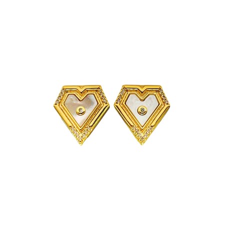 EARRING POLYHEART WHITE WITH ZIRCON